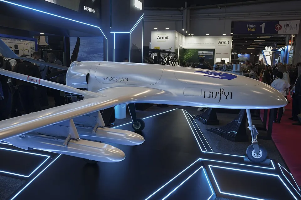 AN-196 Liutyi long-range strike drone on display at MSPO 2026 in Kielce, Poland