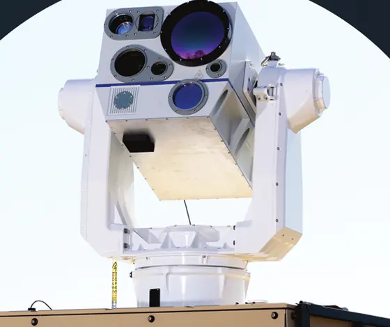 Kord Firefly high-energy laser beam director and sensor head on its pallet